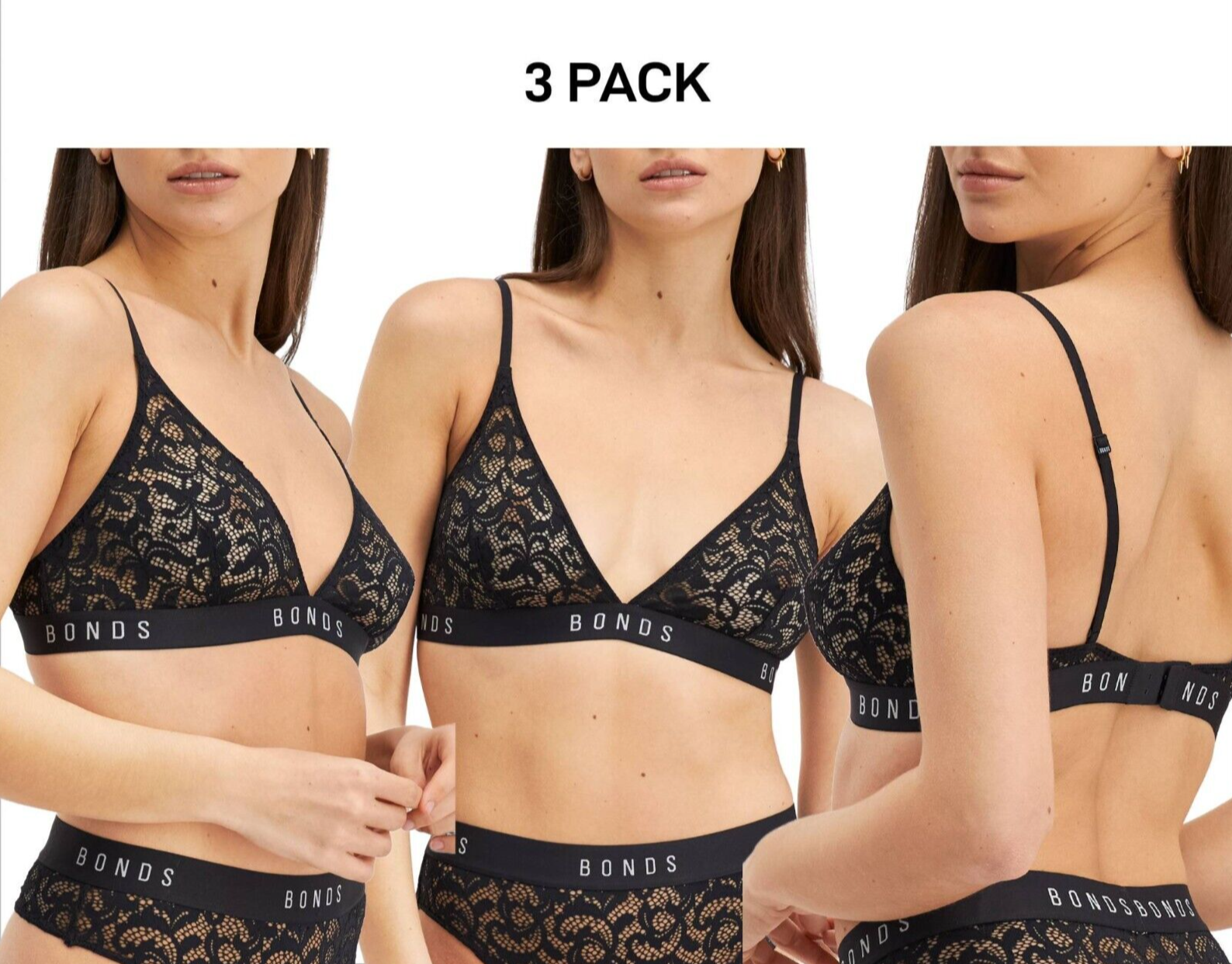 Bonds Womens Intimately Lace Triangle Bra Sexy Gorgeous Lacy Outer 3 Pack YWVY