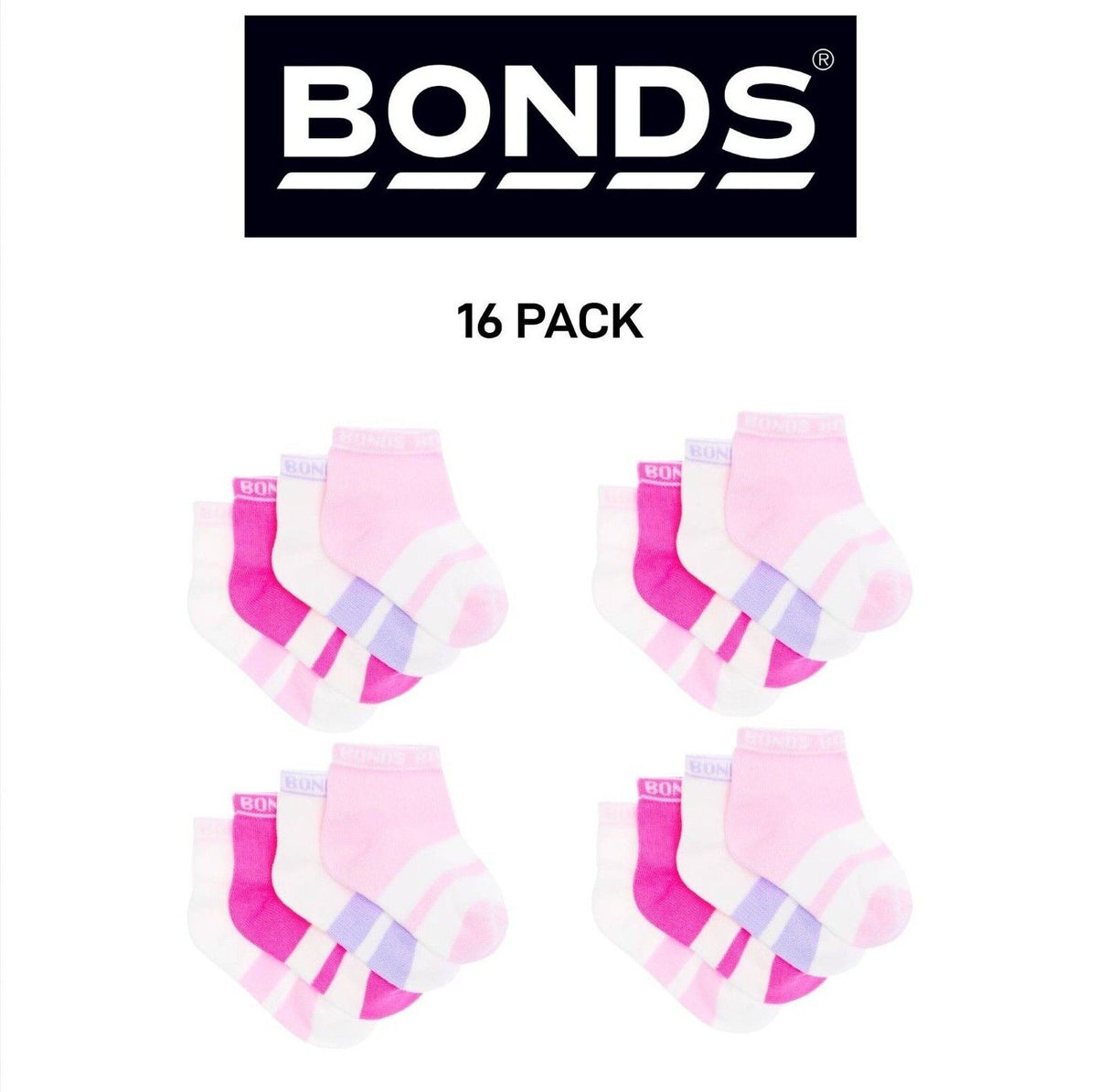 Bonds Baby Sportlet Arch Support Soft Breathable Comfiness Socks 16 Pack RXXL4N