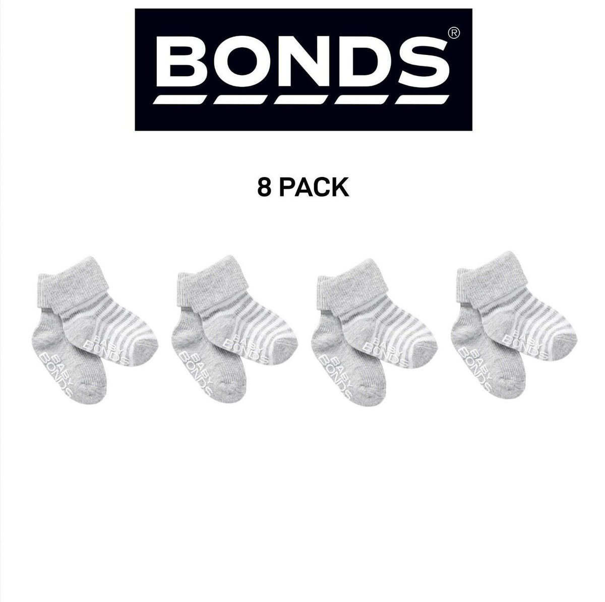 Bonds Baby Classics Cuff Non Slip Grip Sole Fine Toe Seams 8 Pack RYY82N