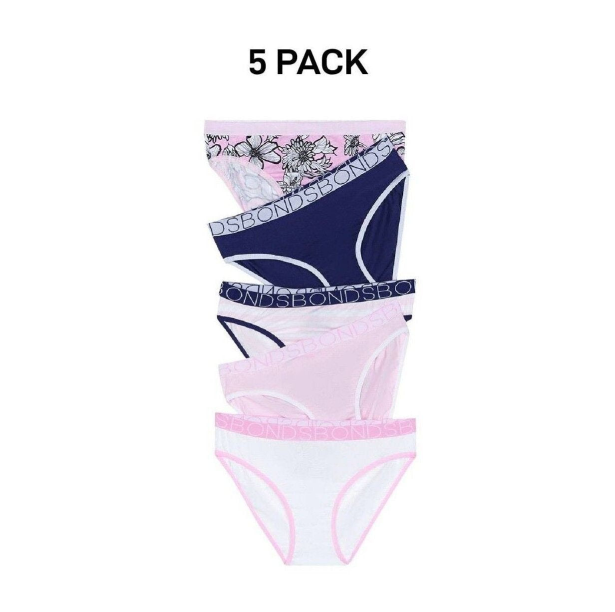 Bonds Girls Bikini Soft and Stretchy Fit Perfect Everyday Coverage 5 Pack UWNV5A