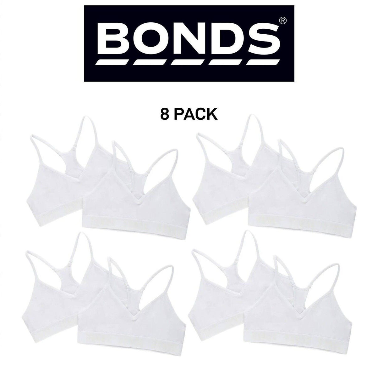 Bonds Girls Super Stretchies Racer Crop Double Layered Front 8 Pack UXNK2A