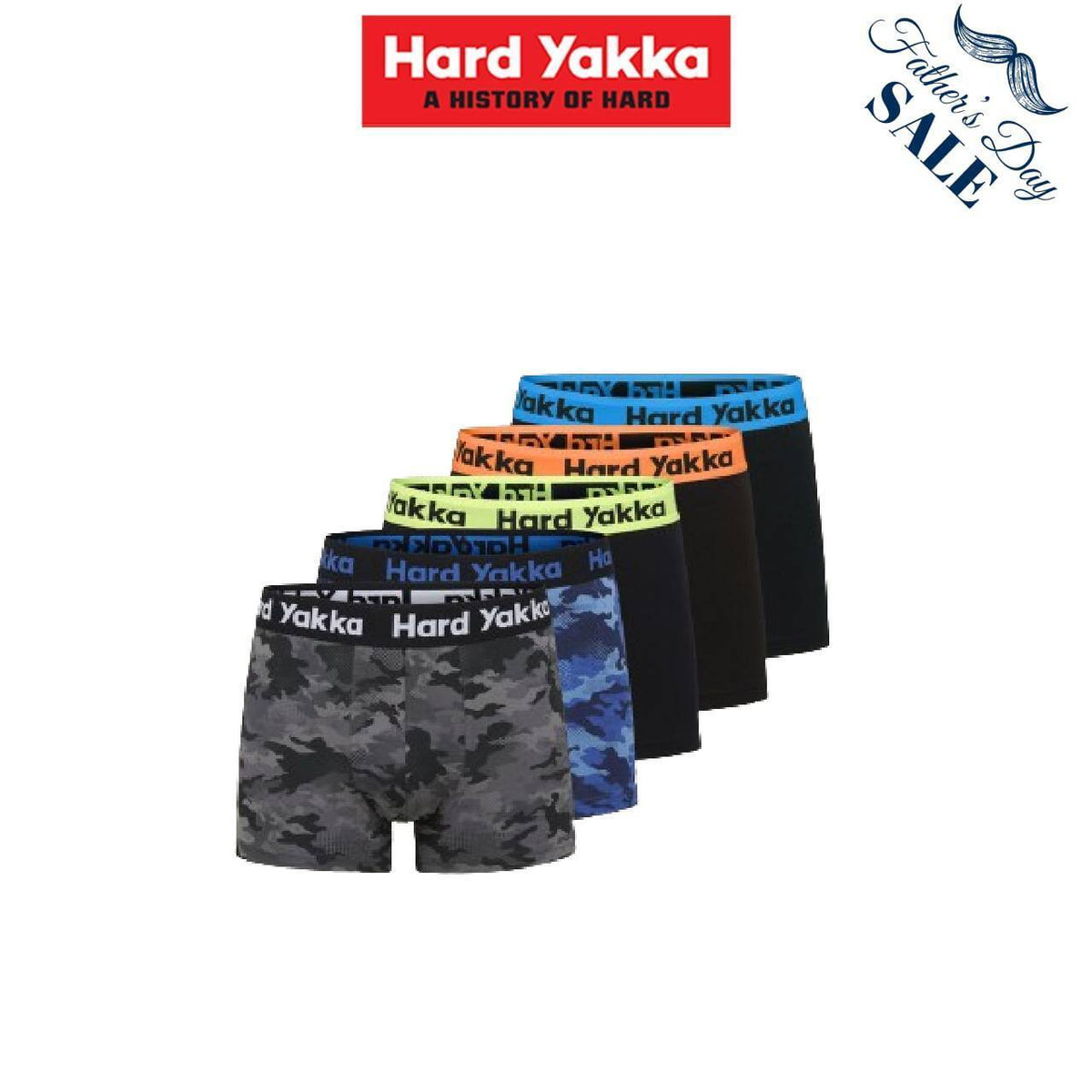 FATHER'S DAY SALE! Hard Yakka Mens Trunk 5 Pack Elastic Trunks Underwear Y26578