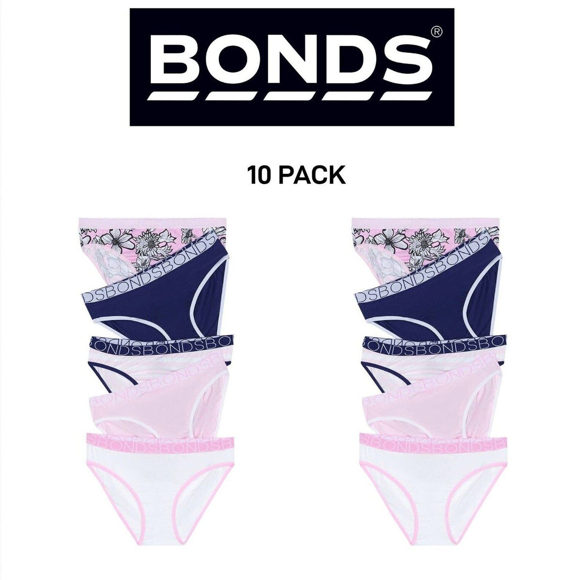 Bonds Girls Bikini Soft and Stretchy Perfect Everyday Coverage 10 Pack UWNV5A