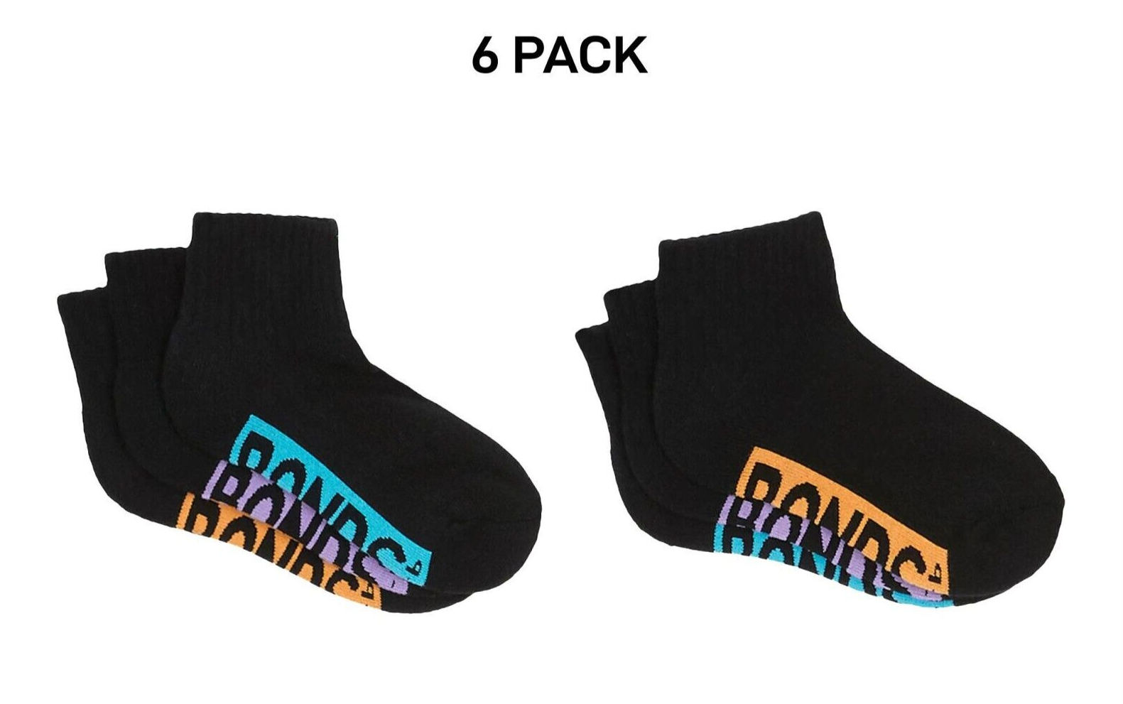 Bonds Kids Cushioned Quarter Crew Socks Comfy Stay Put Grip Soles 6 Pack RXVP3N