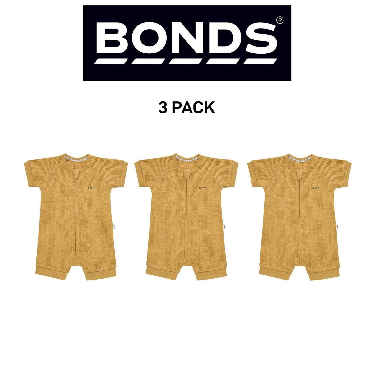 Bonds Baby Waffle Romper Soft Recycled Cotton Stretchy Fabric 3 Pack BWRNA