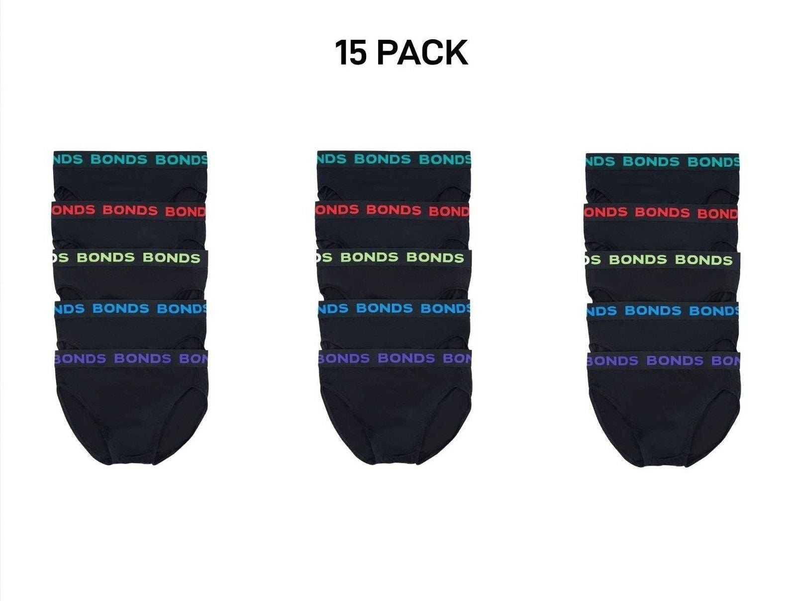 Bonds Mens Hipster Brief Super Soft Branded Elastic Waistband 15 Pack M8DMTX