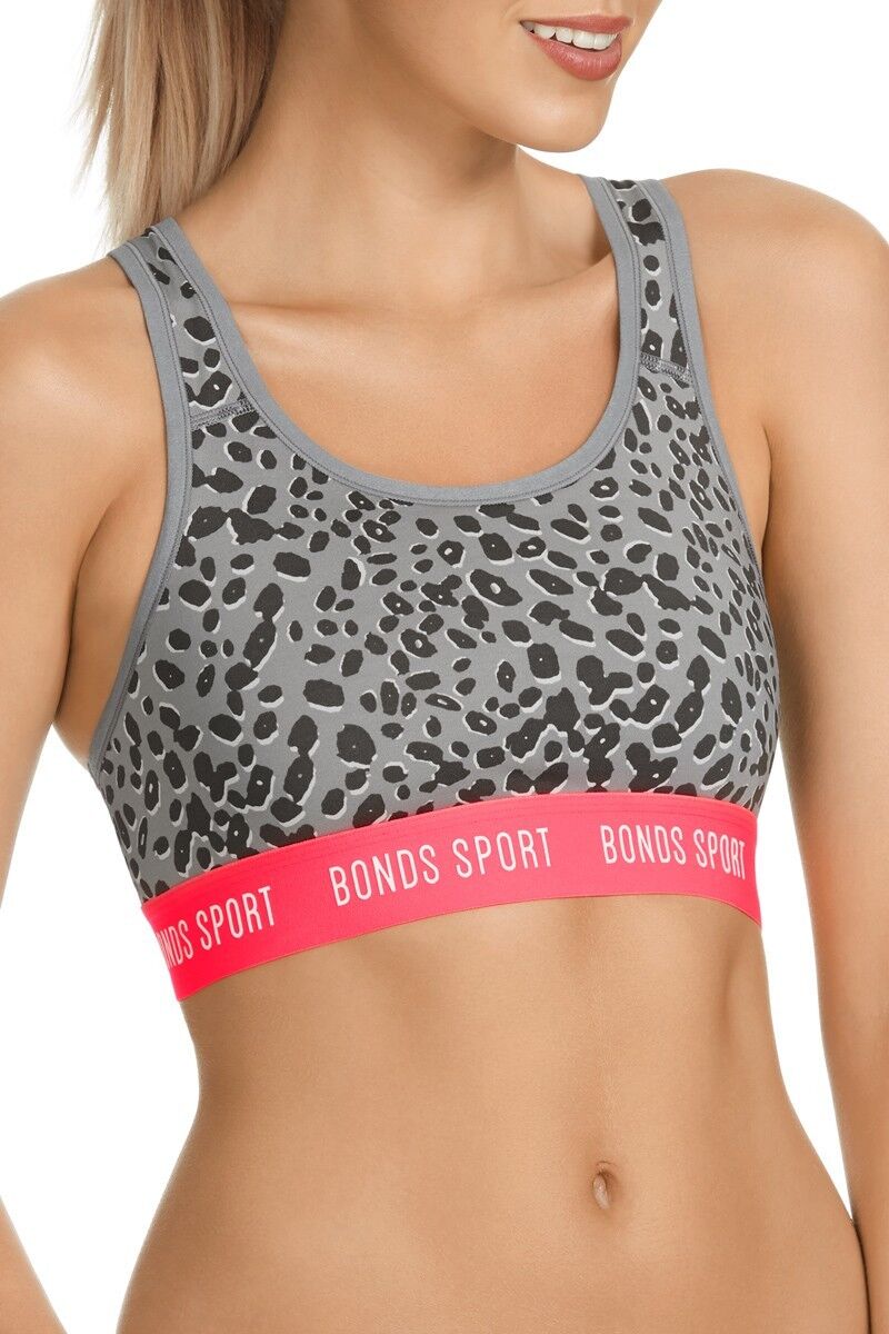 Womens Bonds Active Micro Crop Body Top Running Gym Yoga Keyline Grey Pink S M L