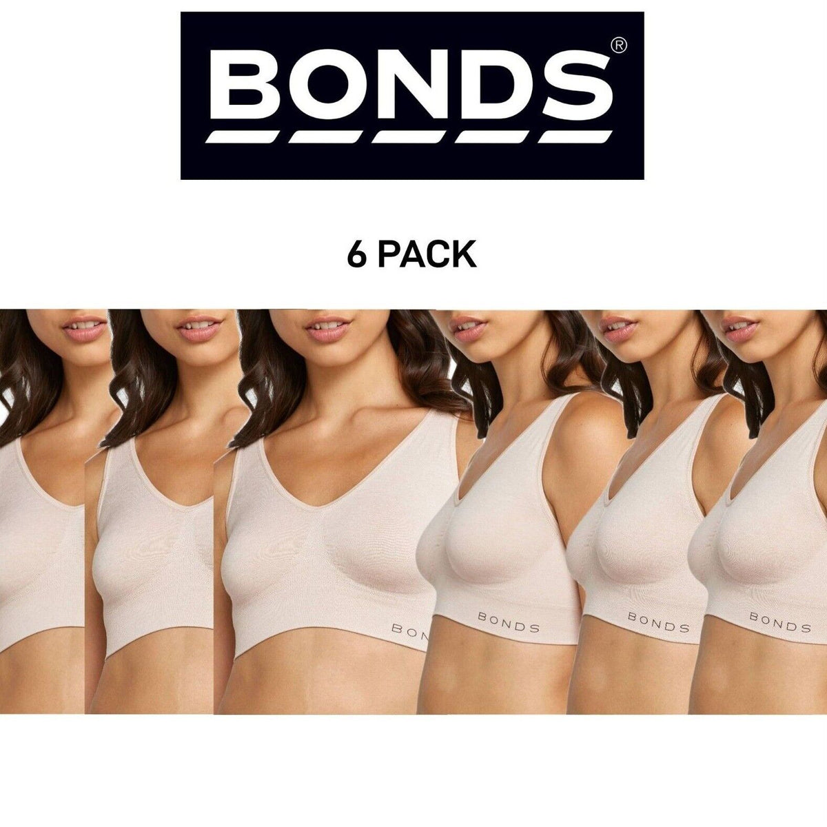 Bonds Womens Comfy Crop Regular Super Soft Flexible Wirefree Bra 6 Pack WVLHY