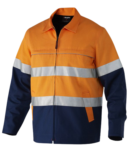 KingGee Mens Reflective Spliced Drill Jacket Cotton Hi-Vis Work Safety K55905