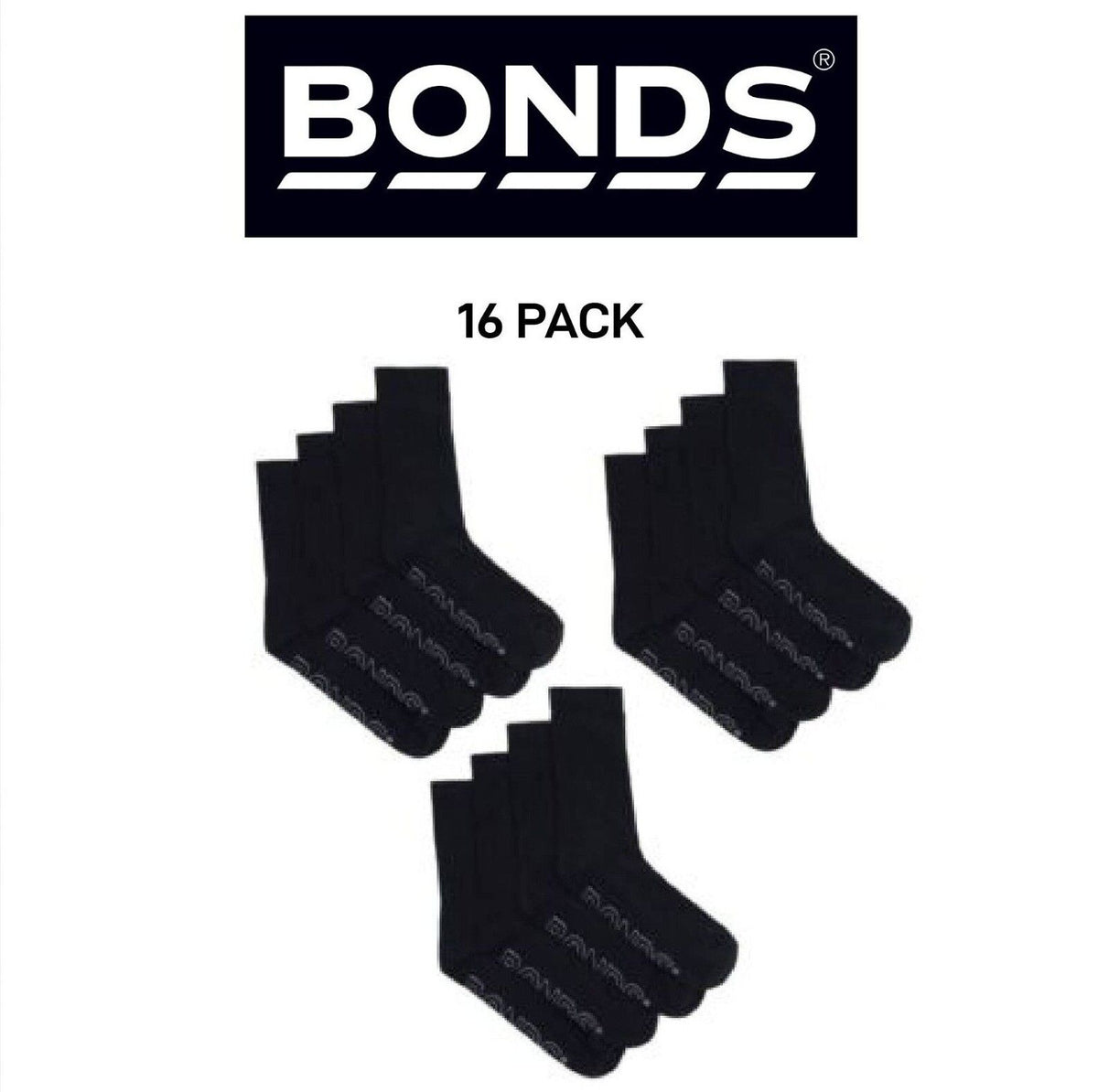 Bonds Kids Logo Light Crew Sock Soft Cotton Mesh Cooling 16 Pack RXVJ4N