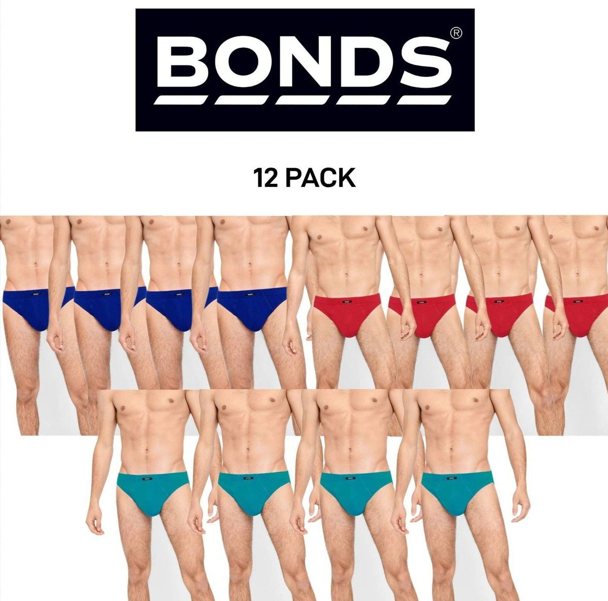 Bonds Mens Action Brief  Soft Cotton and Encased Elastic Comfort 12 Pack M8OS4