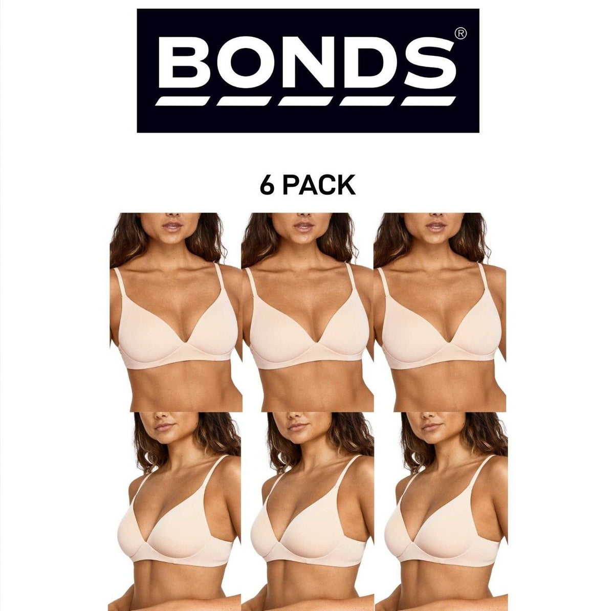 Bonds Womens Invisi Wirefree Bra Ultimate Comfort Soft Smooth Shape 6 Pack YXC6Y