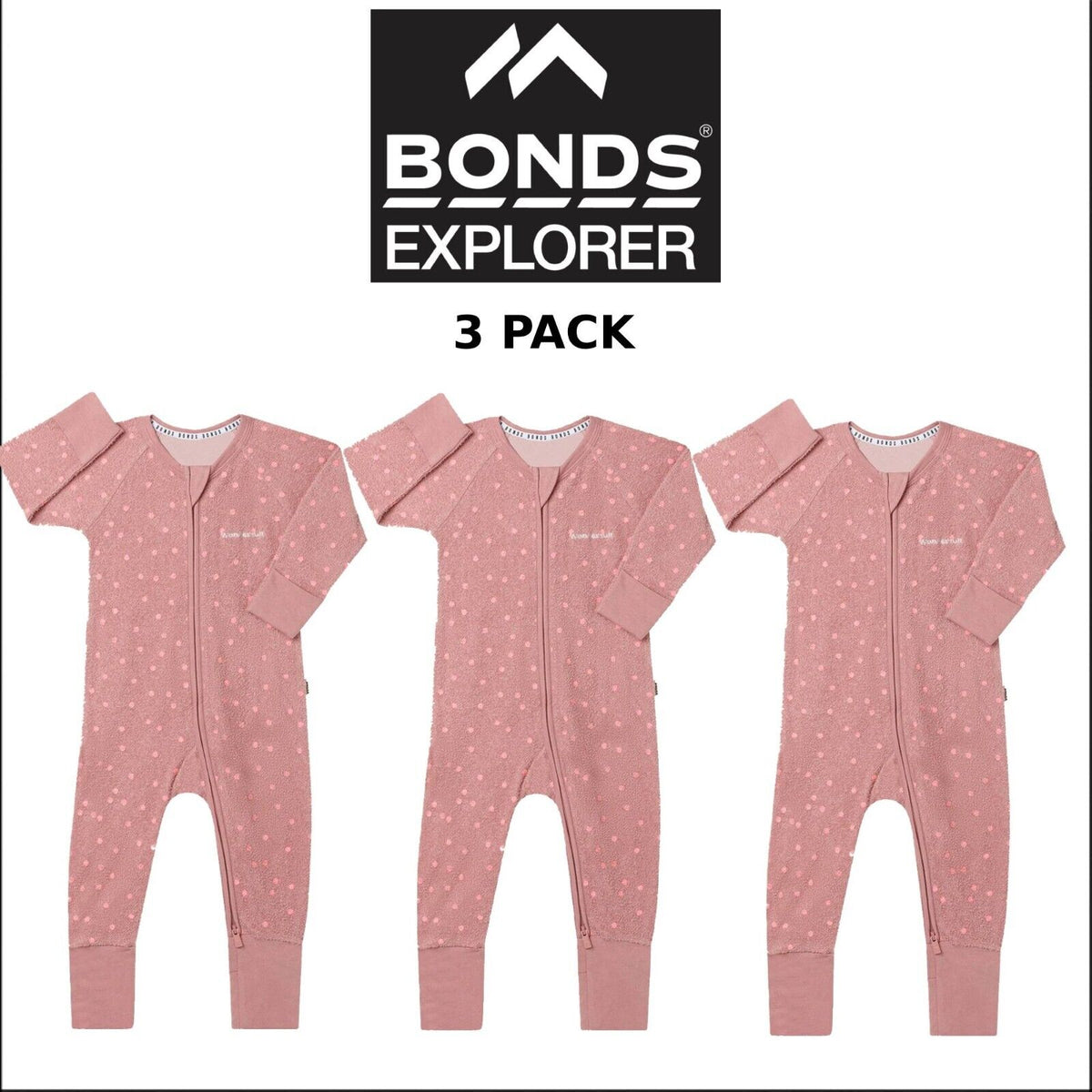 Bonds Baby Poodlette Zip Wondersuit Cotton Safe Protective Zip 3 Pack BZJSA R2T