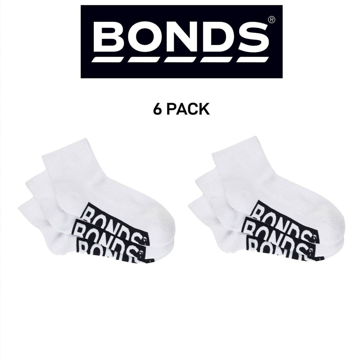 Bonds Mens Logo Cushioned Quarter Crew Socks Smooth Toe Seams 6 Pack SXN93N