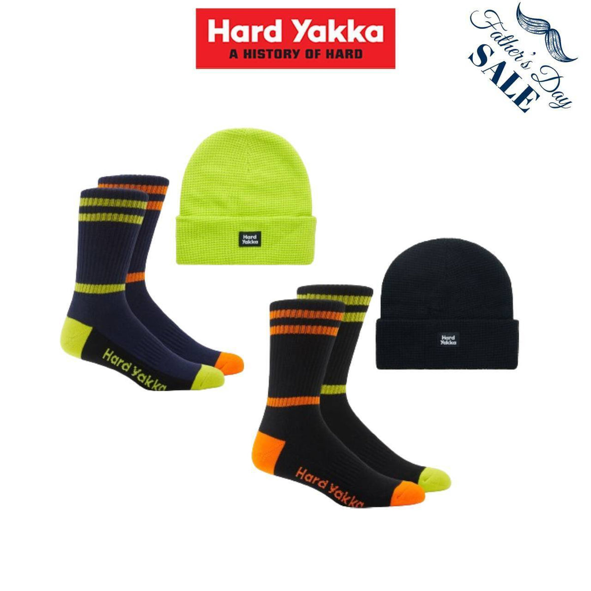 FATHER'S DAY SALE! Hard Yakka Unisex 2 Pack Crew Sock Beanie Bundle Pack Y20110