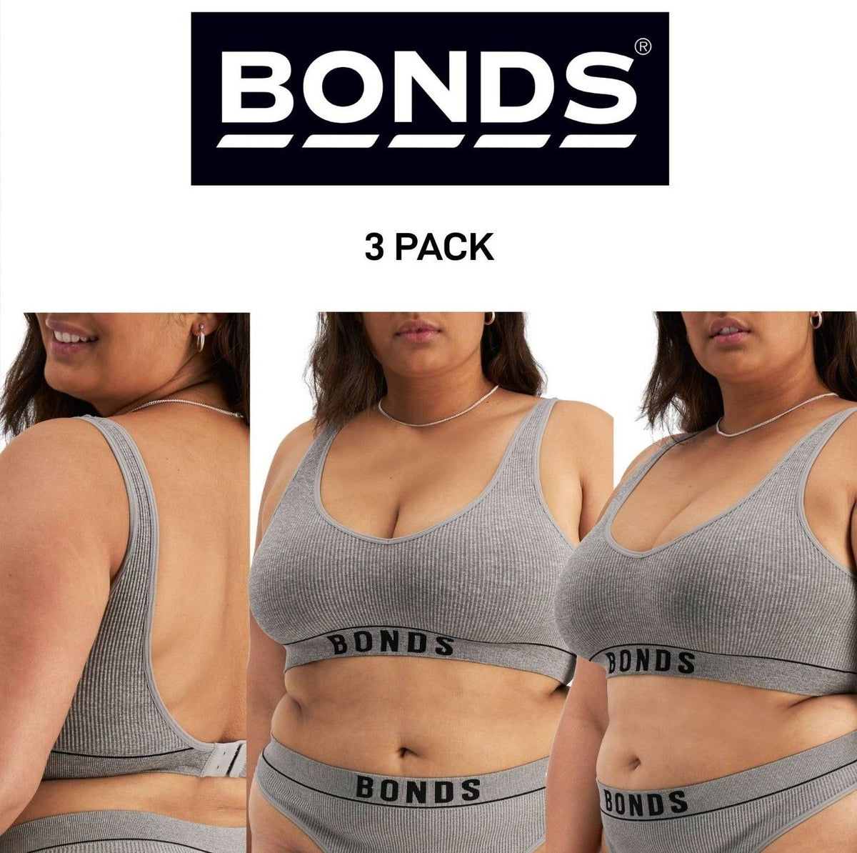Bonds Womens Retro Rib Deep V Crop Seamless Styling and Softness 3 Pack WU8DA