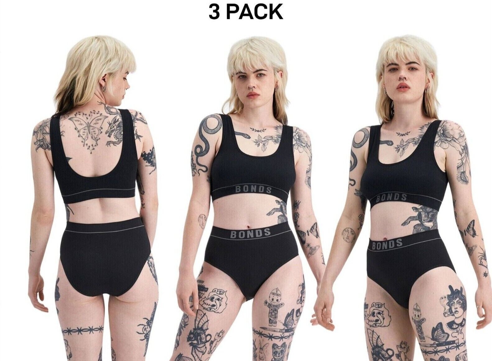 Bonds Womens Retro Rib Hi Hi Bikini Smooth Comfy Stretchable Knit 3 Pack WU8FA