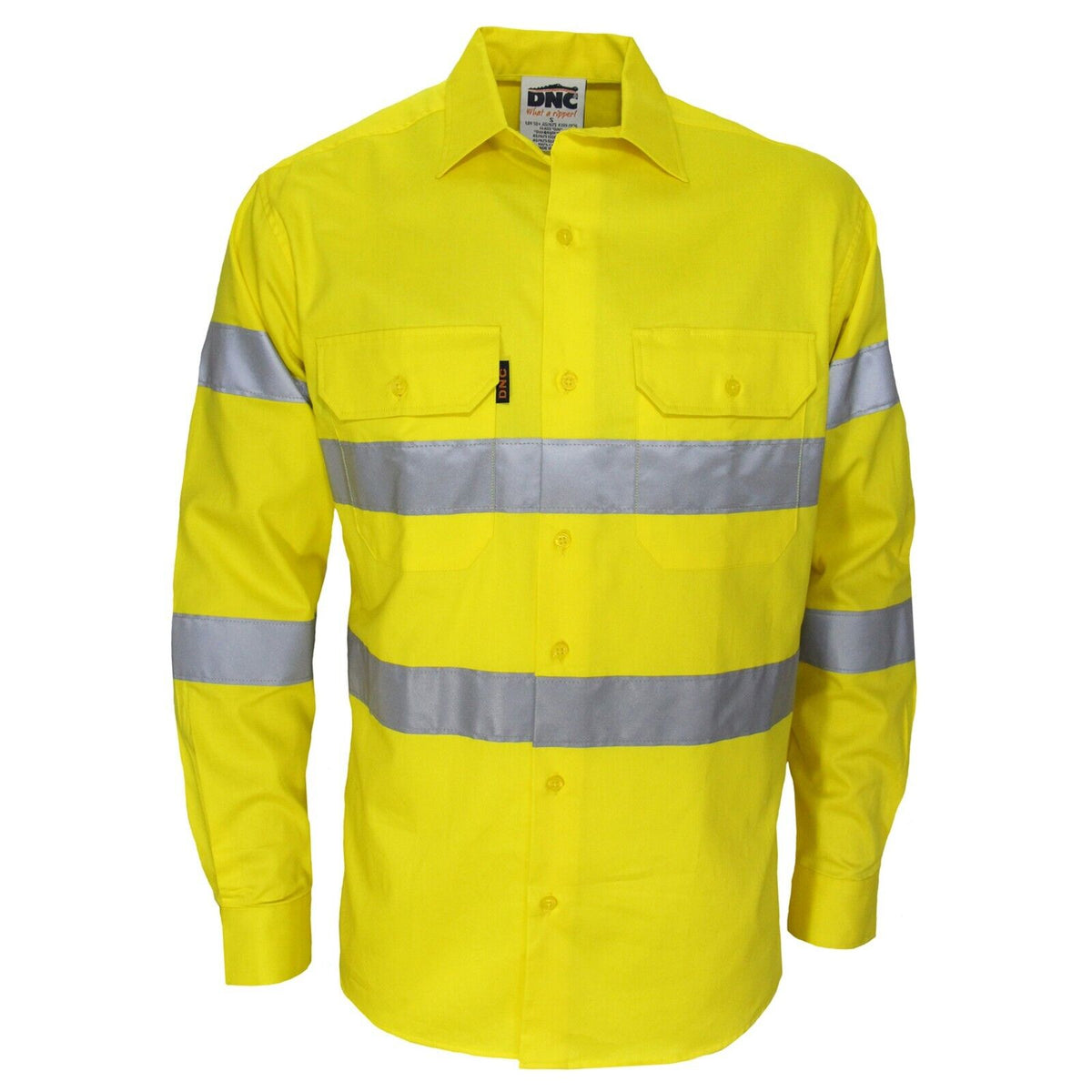 SALE DNC Mens HiVis Biomotion Taped Workwear Safety Pockets Button Shirt 3977