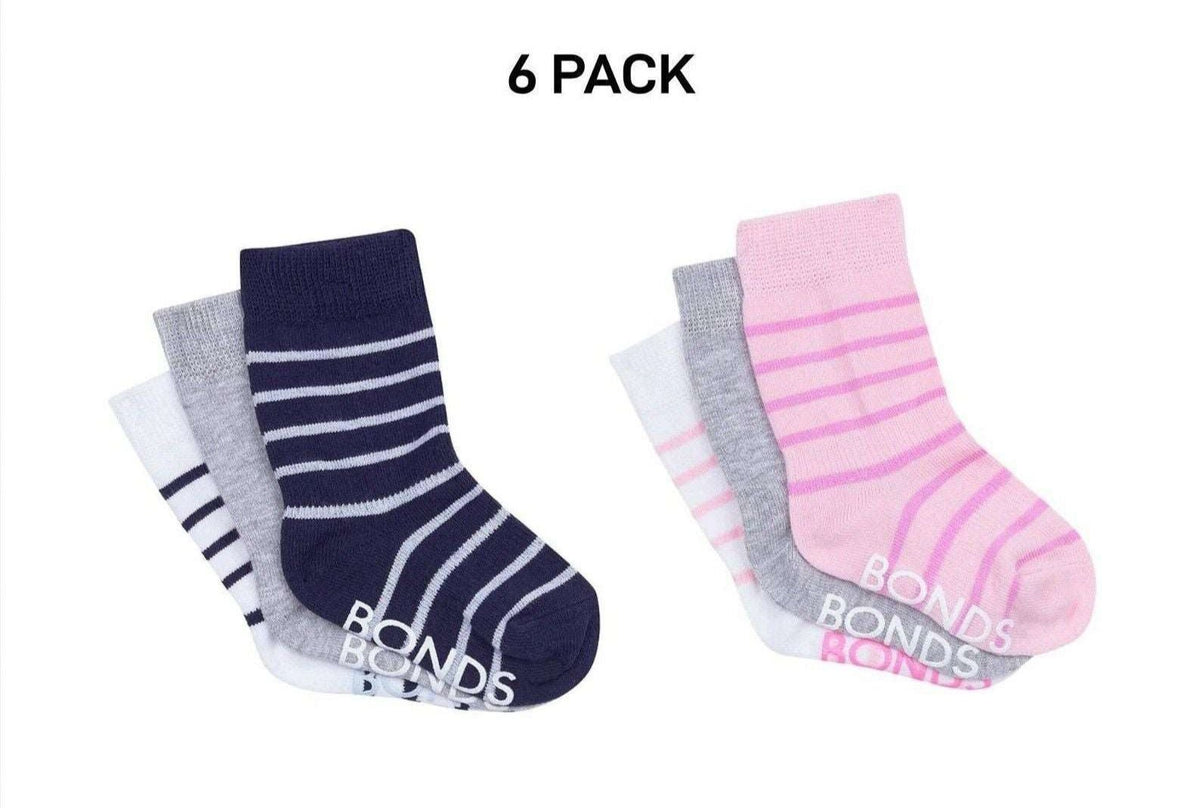 Bonds Baby Stay On Crew Socks with Grippy Soles Breathable Cotton 6 Pack RXQ33N