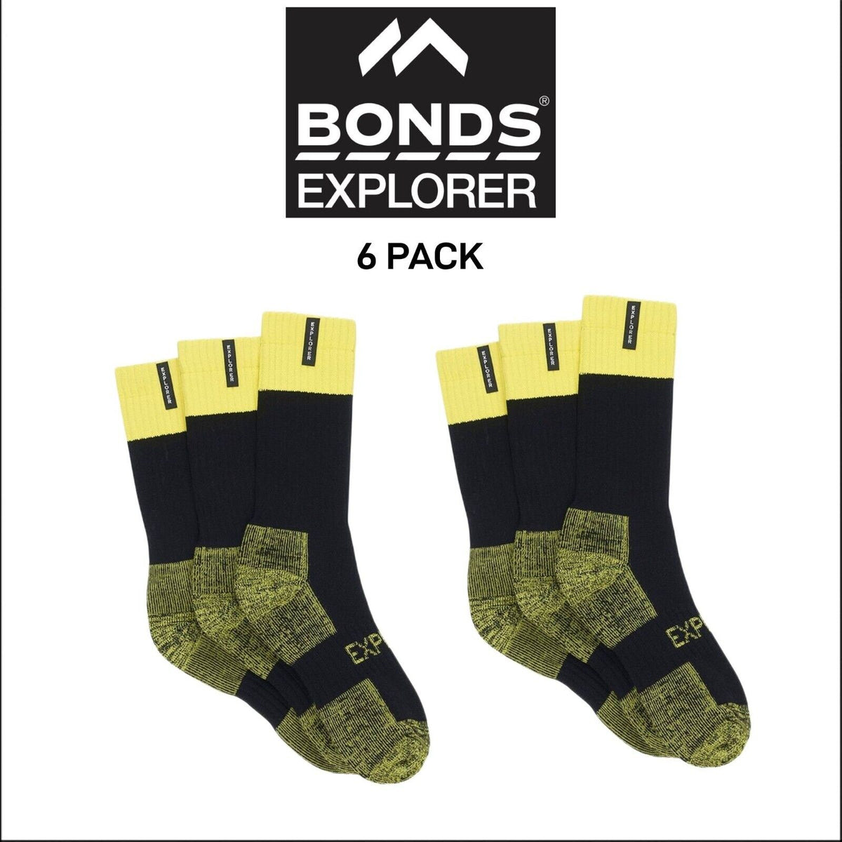 Bonds Mens Explorer Tough Work Crew Comfortable Soft Cotton Sock 6 Pack SYNH3N