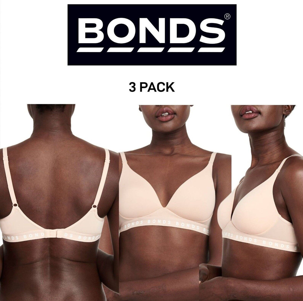 Bonds Womens Originals Wirefree Tee Shirt Bra Soft Smooth & Stretch 3 Pack YXKTY