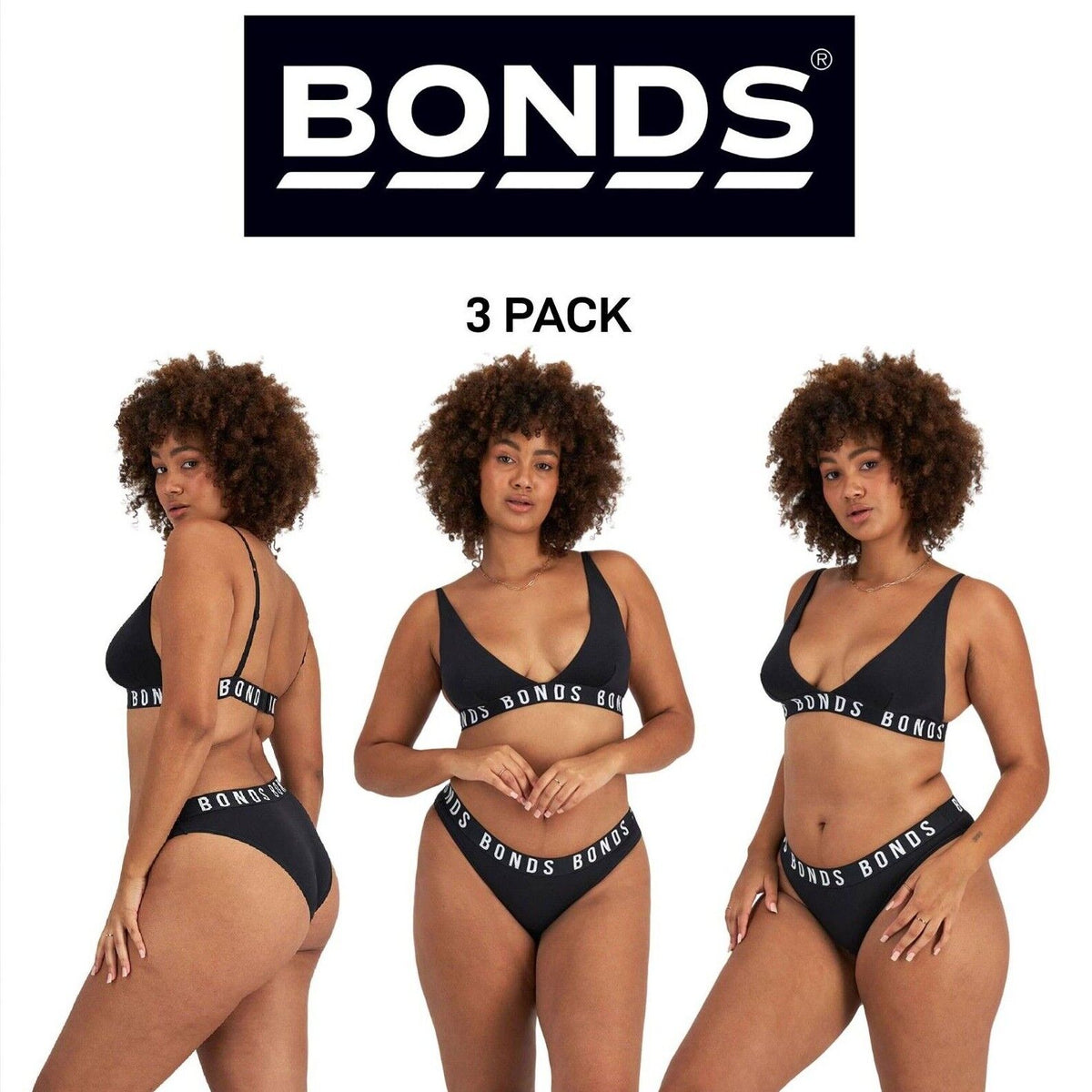 Bonds Womens Icons Super Logo Bikini Cotton Comfy Hi Leg Cut Undies 3 Pack WR4L