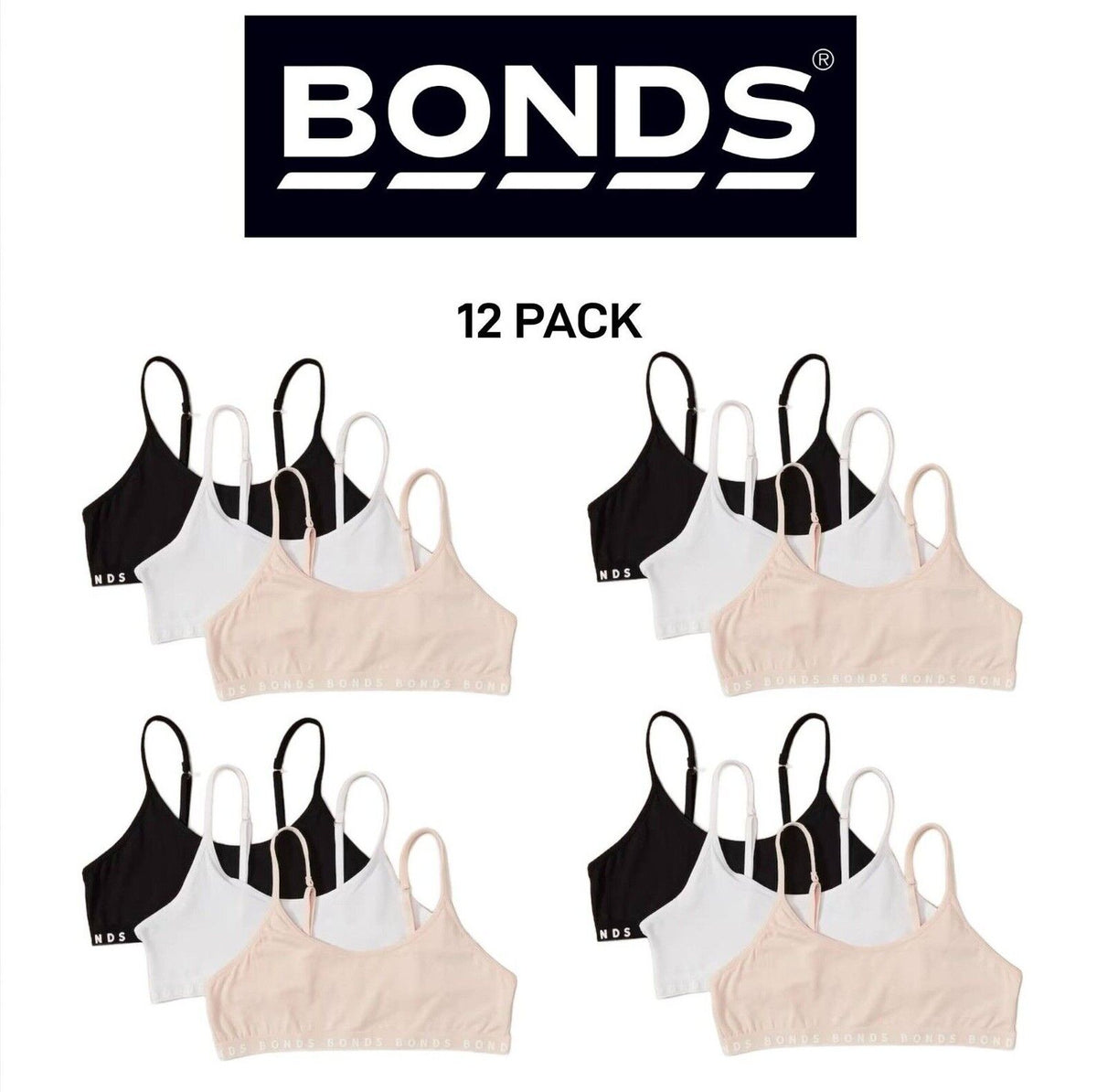 Bonds Girls Hipster Scoop Crop Supreme Support & Modesty Bra 12 Pack UXAY3A