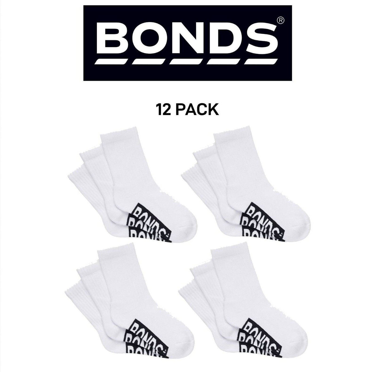 Bonds Kids Cushioned Crew Cushioned Smooth Toe Seams Socks 12 Pack RXUY3N