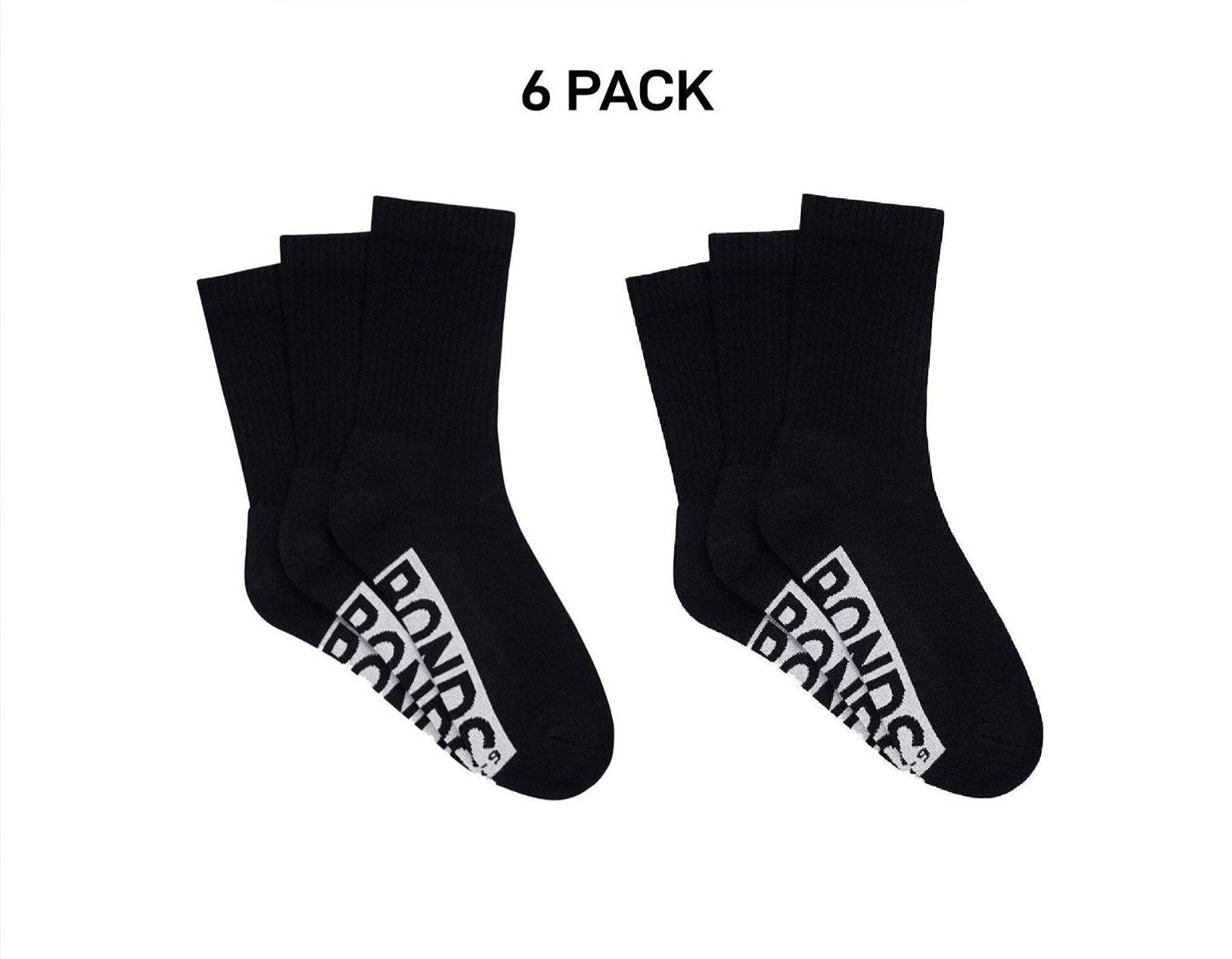 Bonds Mens Logo Cushioned Crew Socks Extra Comfort Smooth Seams 6 Pack SXMW3N