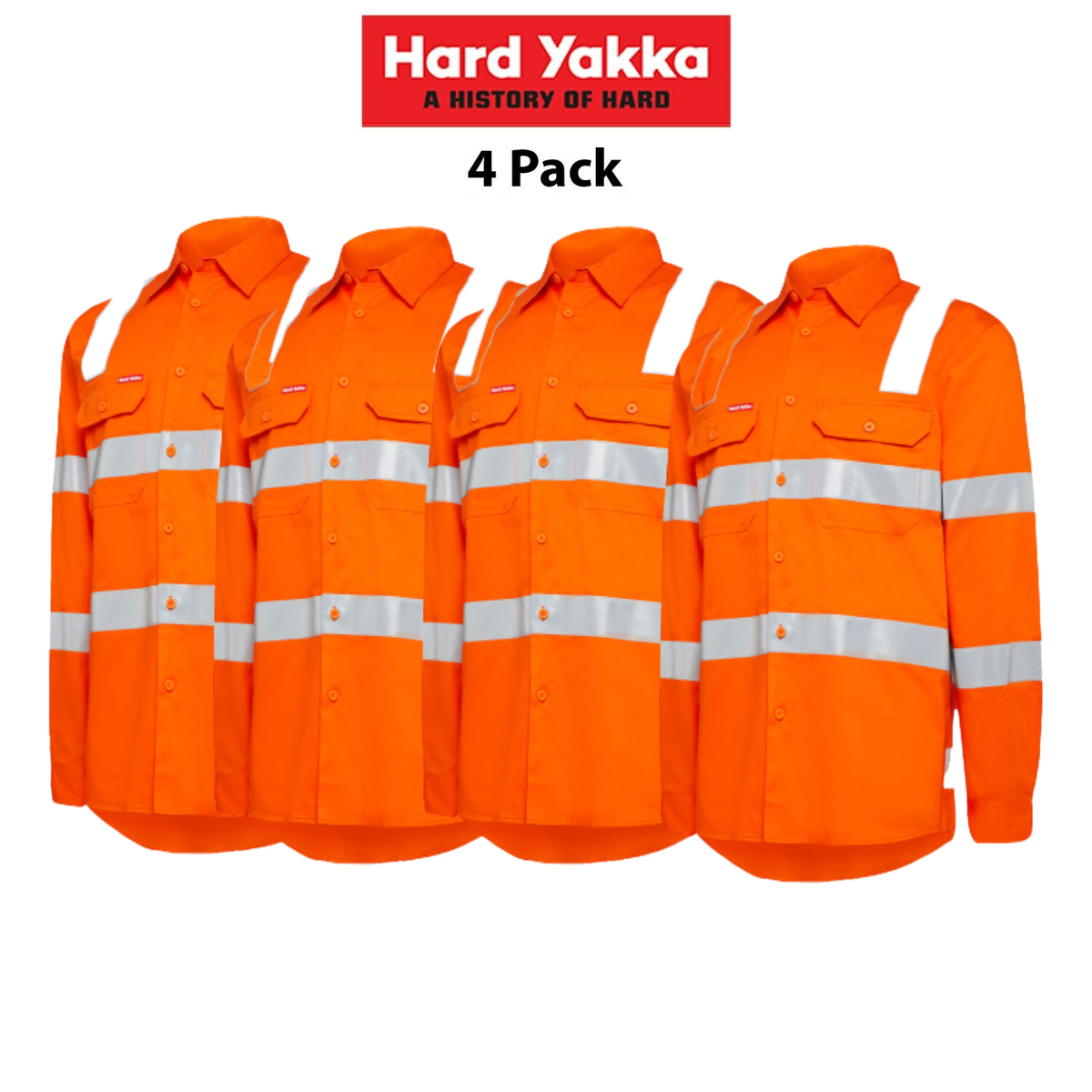 Hard Yakka 4 Pack Foundation Biomotion HiVis Taped Reflective Work Shirt Y08420