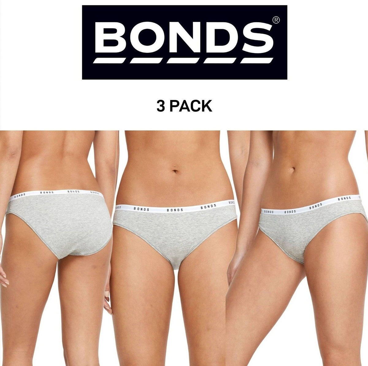 Bonds Womens Originals Bikini Contoured Elastic Waist Comfy Fit 3 Pack WV7FA