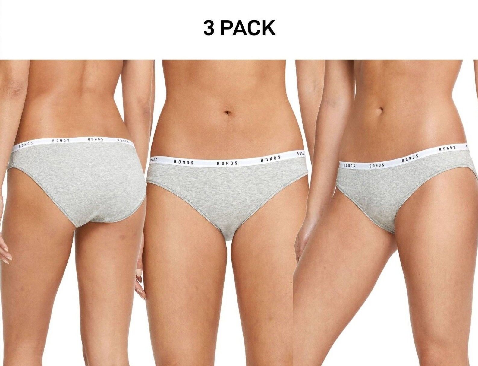 Bonds Womens Originals Bikini Contoured Elastic Waist Comfy Fit 3 Pack WV7FA
