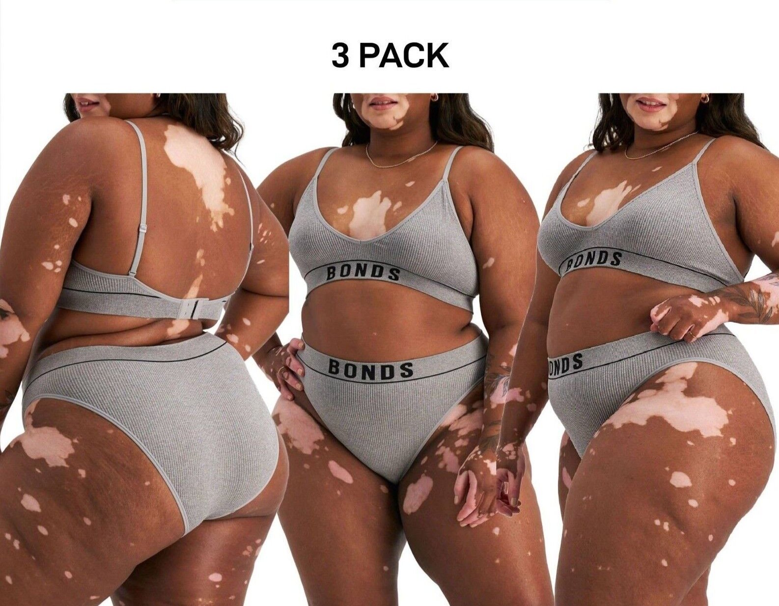 Bonds Womens Retro Rib Seamless Hi Bikini Hi Leg Smooth Stretchy 3 Pack WU8GT