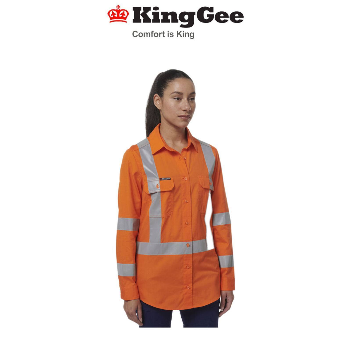 KingGee Womens Safety Workcool Vented X Back Reflective Breathable Shirt K44233