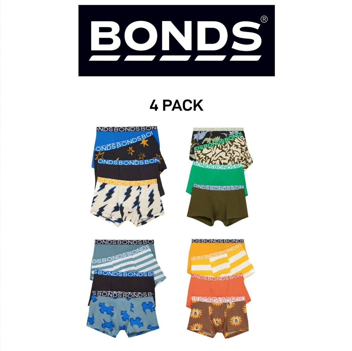 Bonds Boys Trunk Supportive Pouch with Comfy Coverage and Elastic 4 Pack UWCF4A