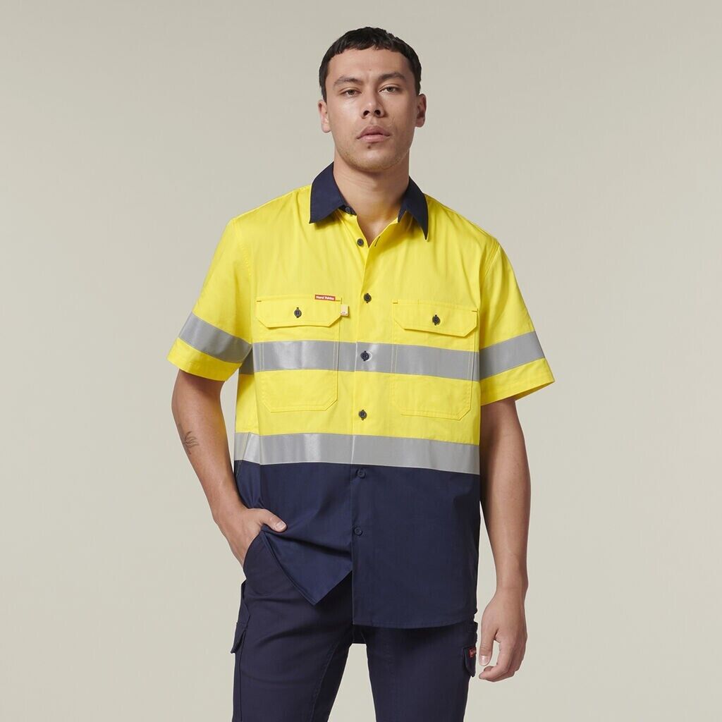 Hard Yakka Mens Short Sleeve HI Vis Reflective 2 Tone Taped Vented Shirt Y07754-Collins Clothing Co