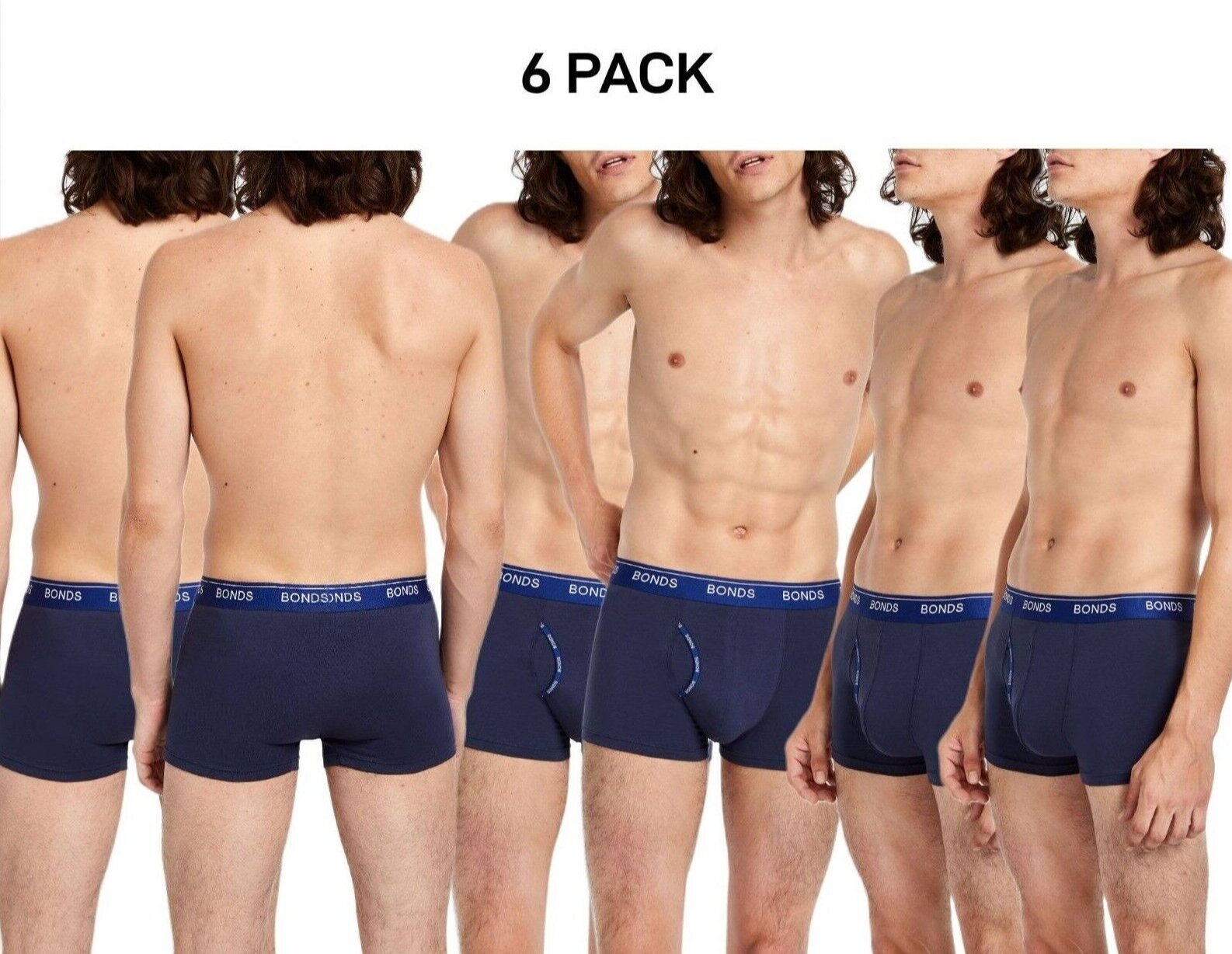 Bonds Mens Guyfront Trunk Stretchy Cotton Fabric Elastic Waistband 6 Pack MZVJ