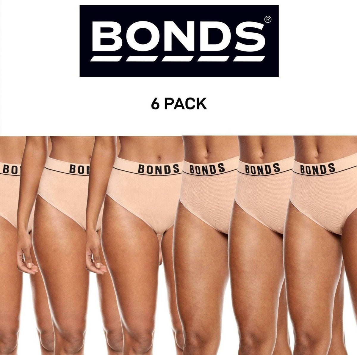 Bonds Womens Retro Rib Seamless Hi Hi Ultimate Comfort Stretchy Rib 6 Pack WU8FT