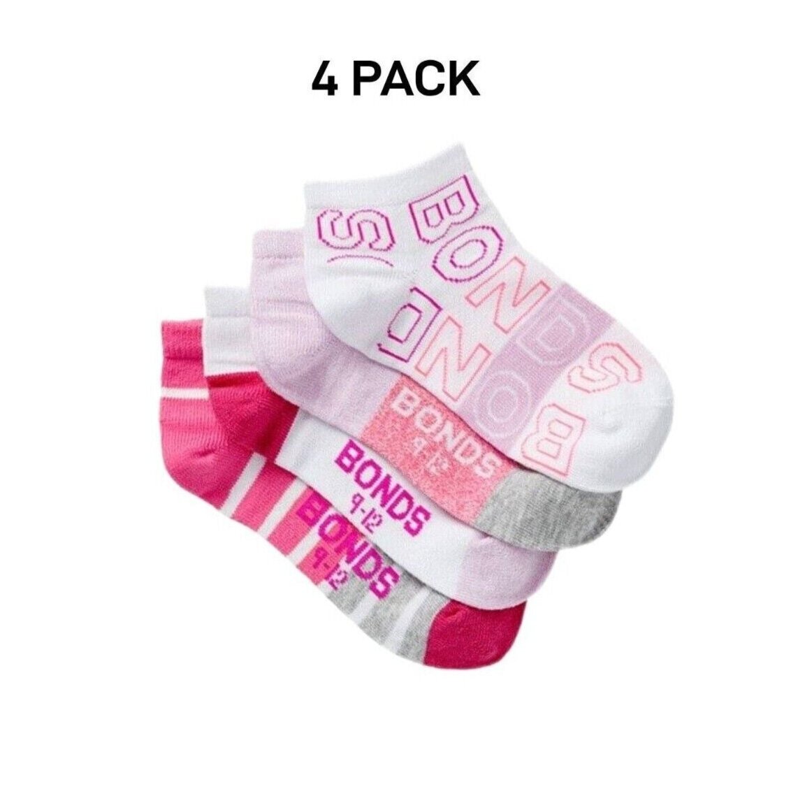 Bonds Kids fashion Trainer Breathable Soft Cotton Rich Socks 4 Pack RZLY4N
