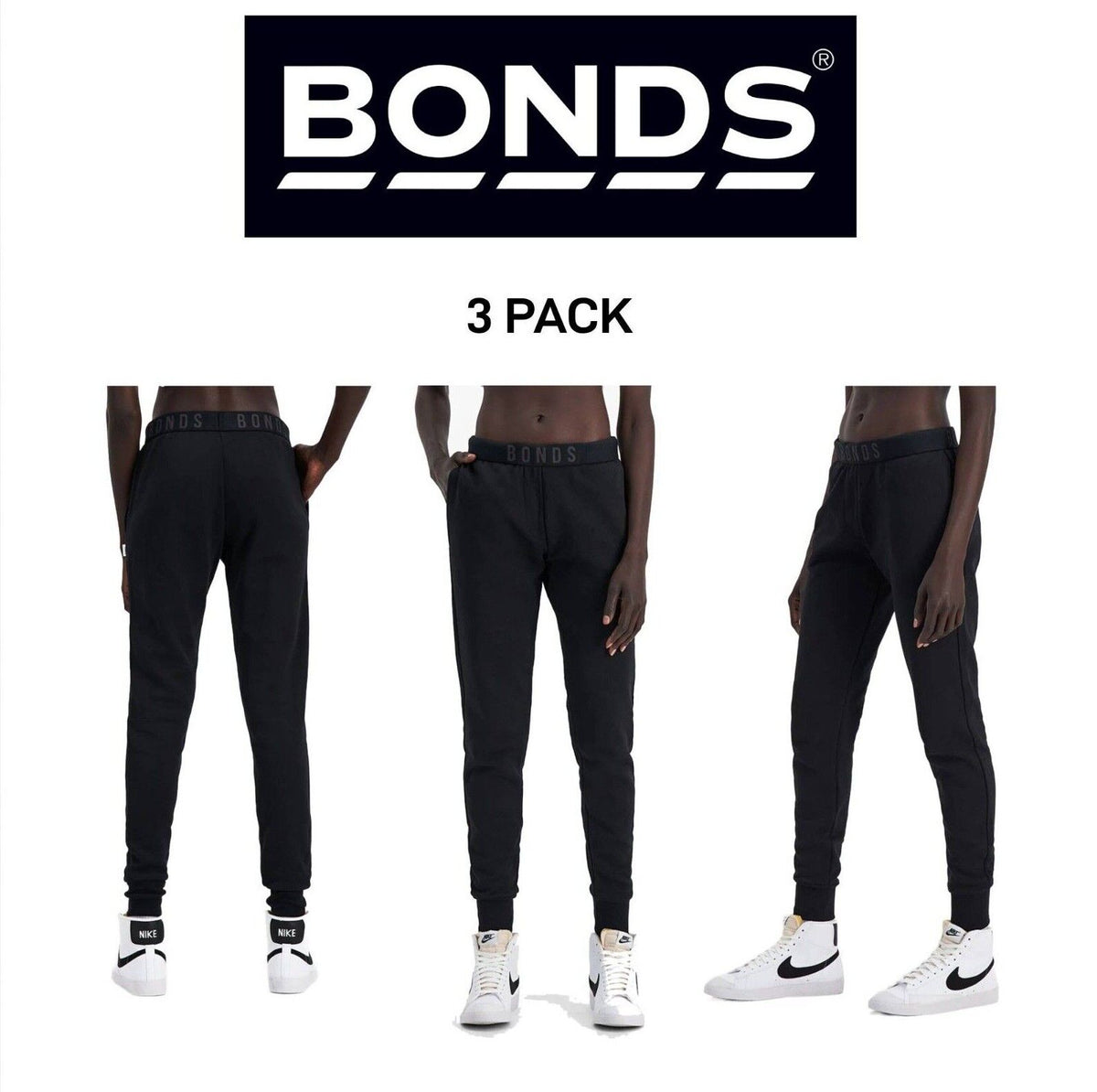 Bonds Womens Originals Skinny Trackie Pants Cosy Slimline Pockets 3 Pack CTBKI