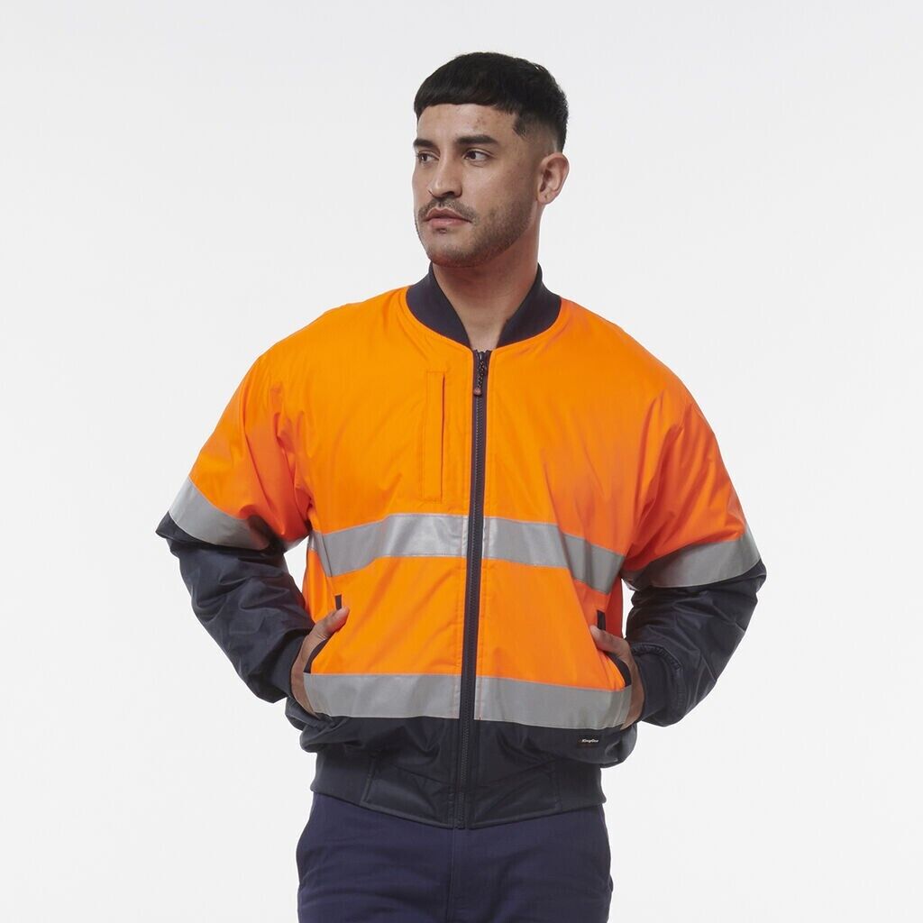 KingGee Mens Hi Vis Reflective Quilted Bomber Work Safety Jacket K55032