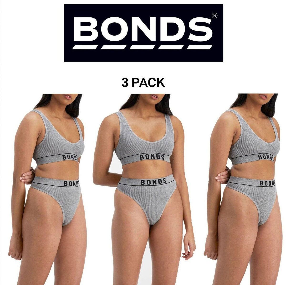Bonds Womens Retro Rib Gee 90's Style with High Legline Knit Fabric 3 Pack WU8HA