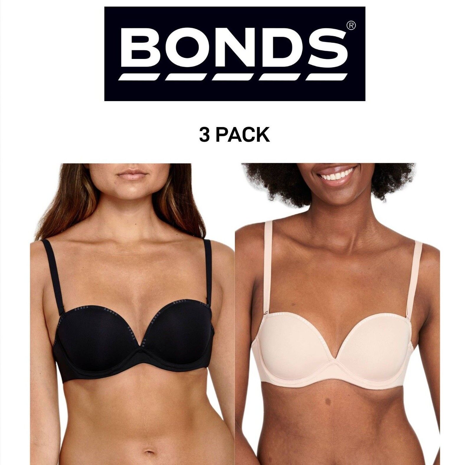 Bonds Womens Invisi Strapless Full Busted Bra Comfort Soft Silicon 3 Pack YXC3Y