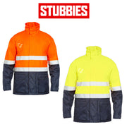 Mens Stubbies Two Tone Quilted Weather Jacket Rain Proof Hi-Vis w/ Stripe BJ3300