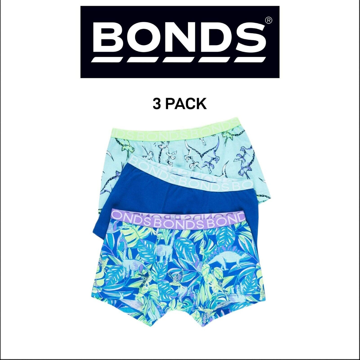 Bonds Boys Trunk Classic Branded Soft Elastic Stretch Waistband 3 Pack UXYJ3A