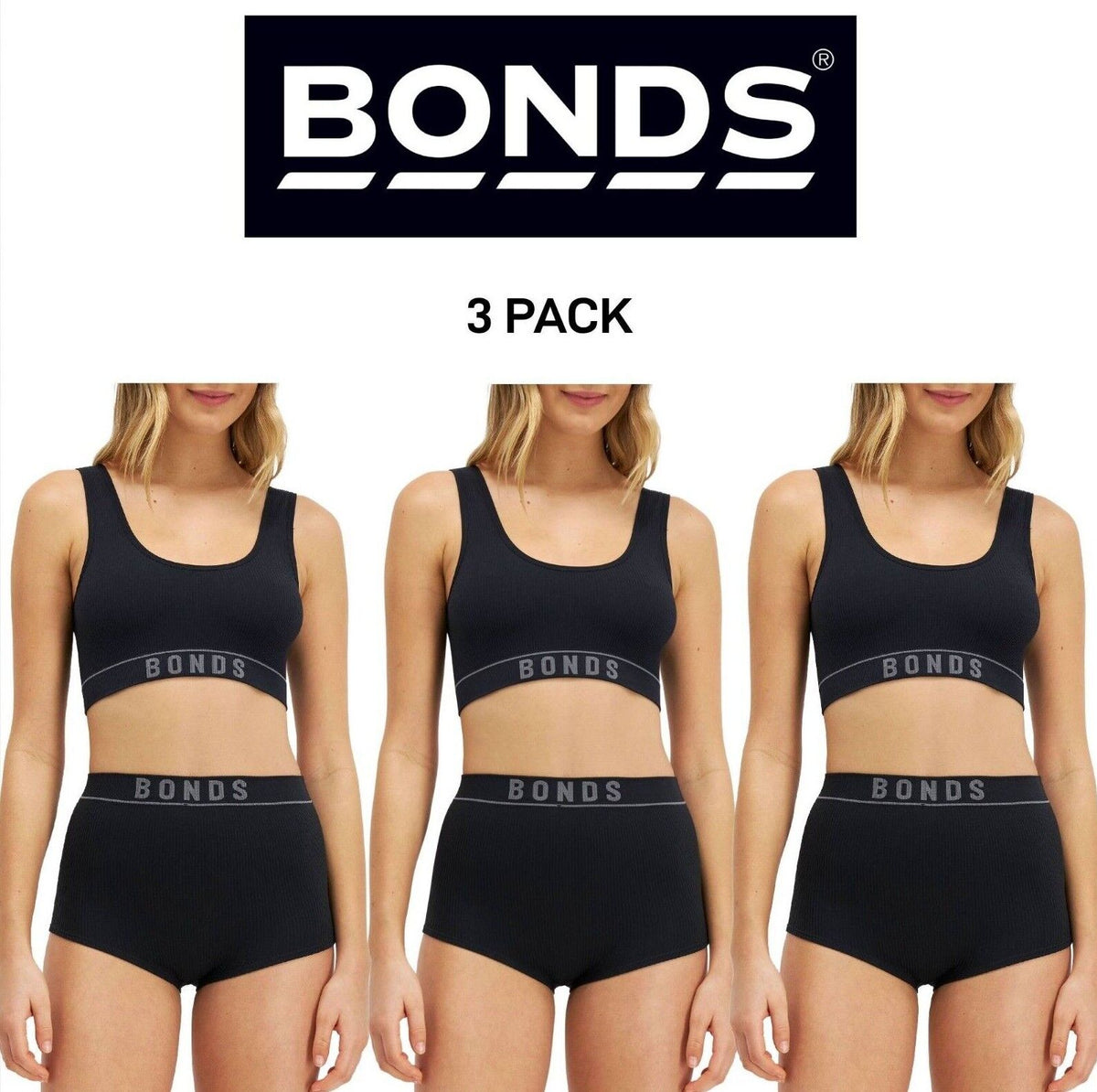 Bonds Womens Retro Rib Hi Shortie Luxuriously Smooth Full Coverage 3 Pack WT46