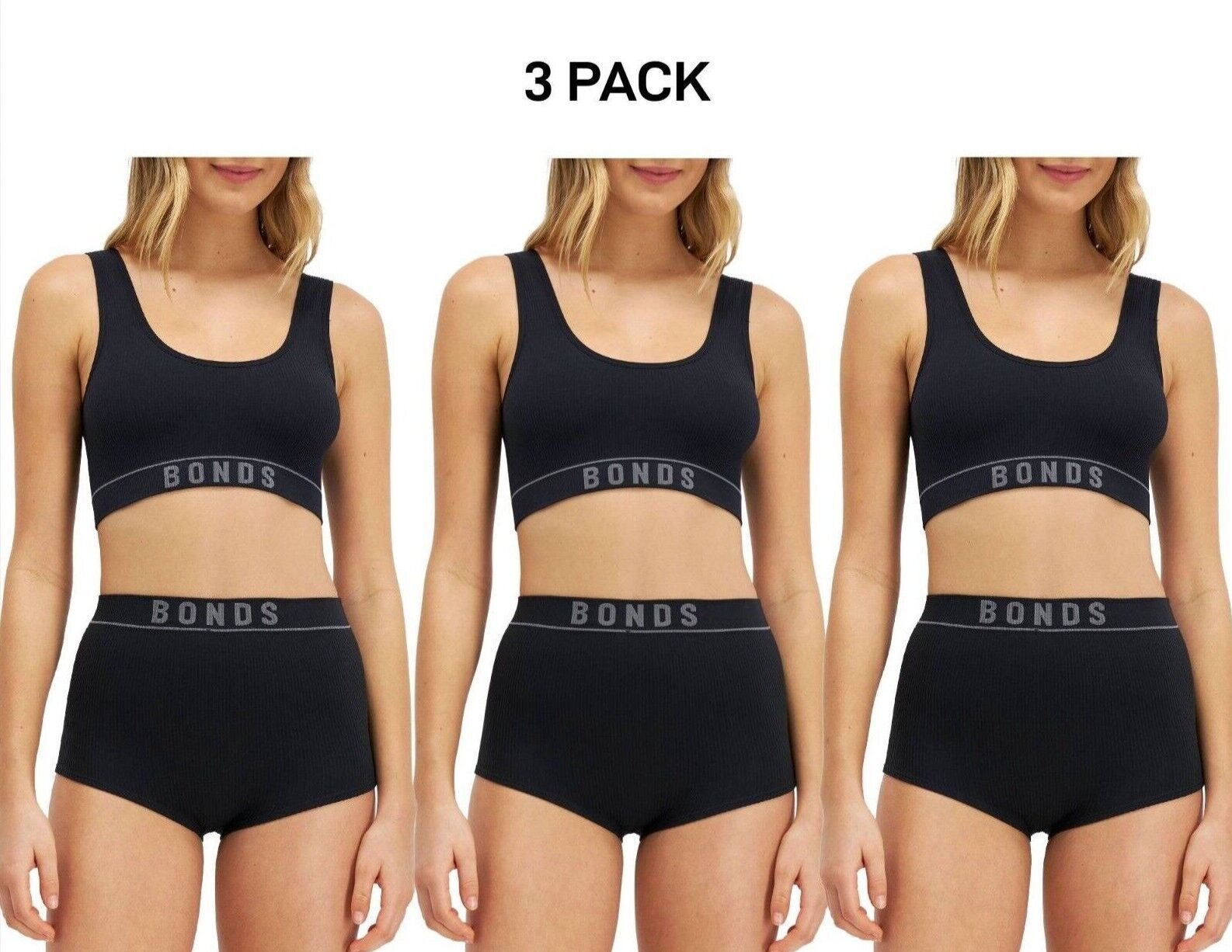 Bonds Womens Retro Rib Hi Shortie Luxuriously Smooth Full Coverage 3 Pack WT46