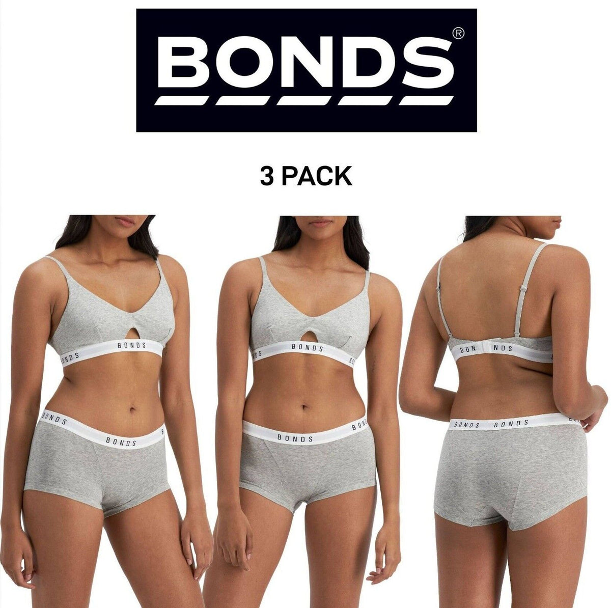 Bonds Womens Originals Boyfit Breathable Comfy Silky Fabric Undies 3 Pack WV7DA