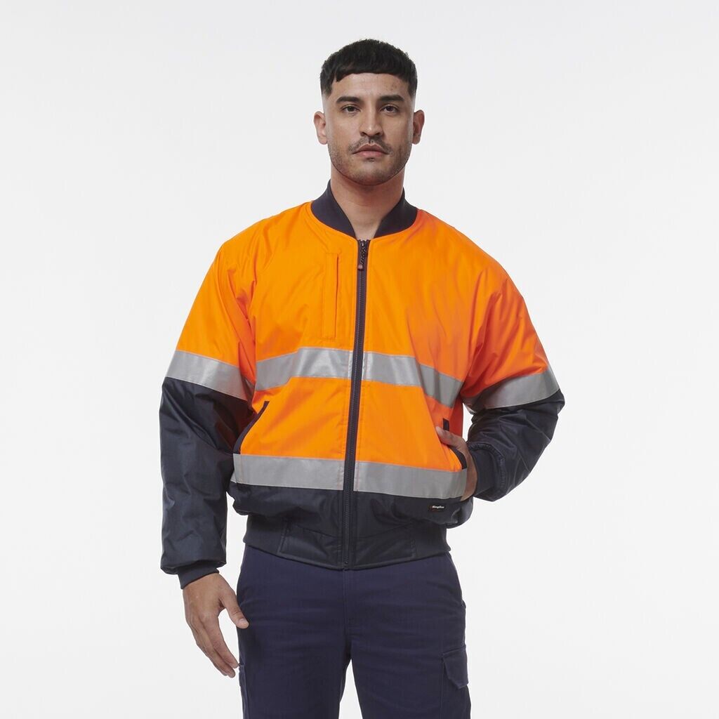 KingGee Mens Hi Vis Reflective Quilted Bomber Work Safety Jacket K55032