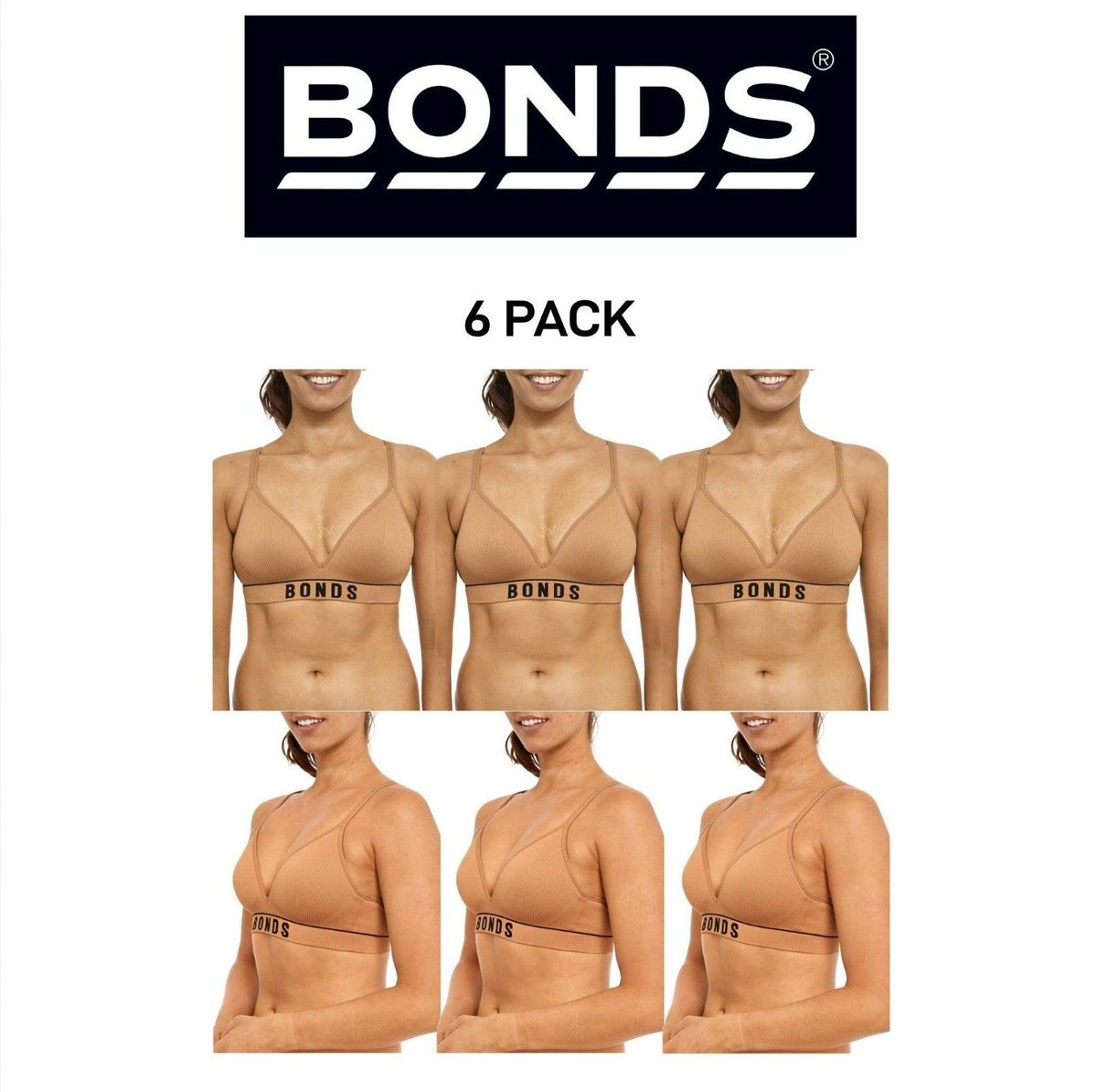 Bonds Womens Retro Rib Wirefree Tee Bra Soft & Supportive Underband 6 Pack YXF7W